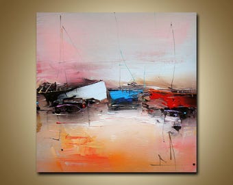 Pintura de paisaje original, pintura al óleo de paisaje marino, pintura sobre lienzo, decoración de cocina, arte abstracto en lienzo, obra de arte original, arte contemporáneo