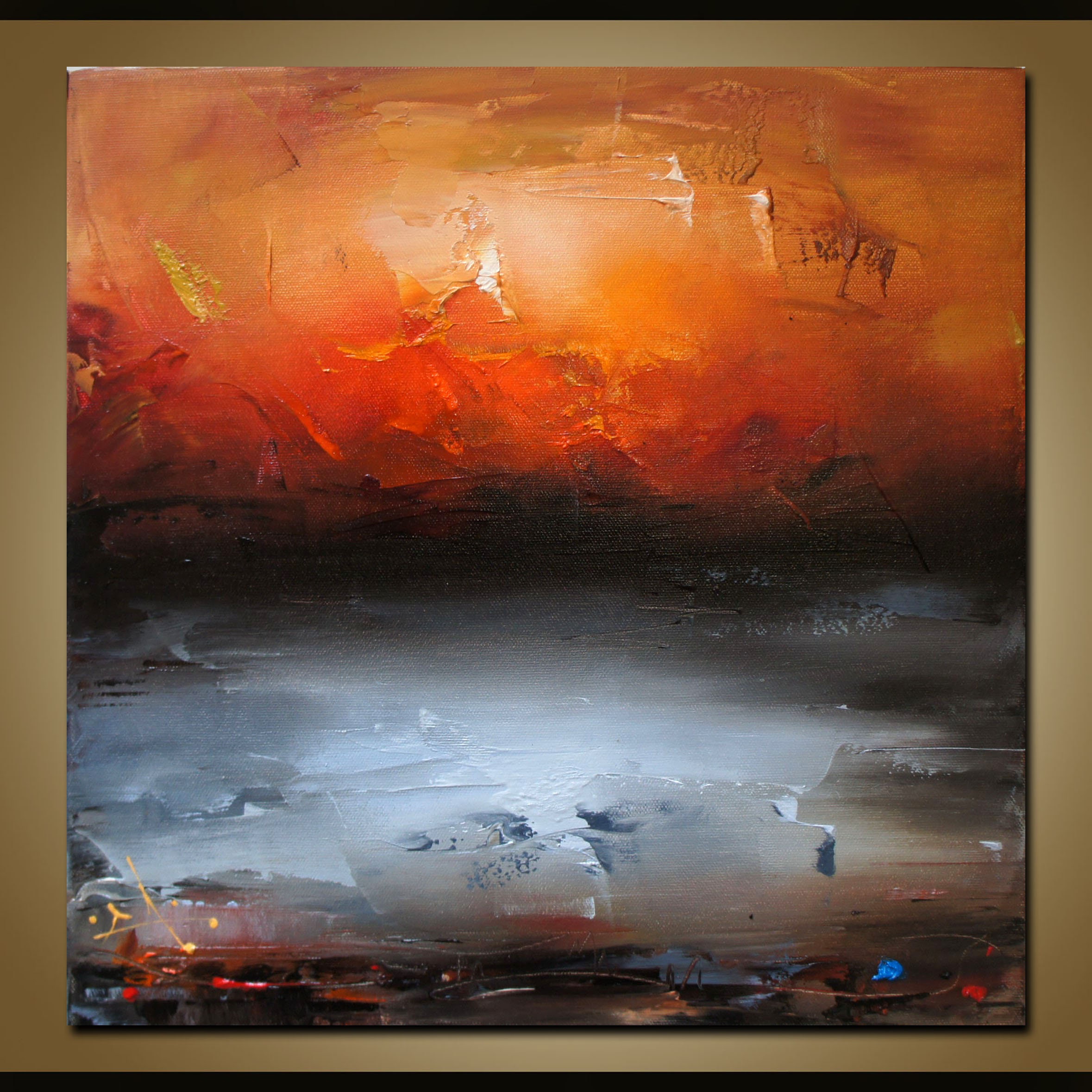 空と雲のキャンバス油絵、雲の絵、赤い空の風景画、夏の風景画、ビーチ