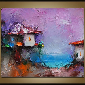 Landscape Painting on Canvas, Original Art, Oil Painting, Coastal Wall Art, Modern Art, Floral Wall Art, Abstract Painting, Living Room Art