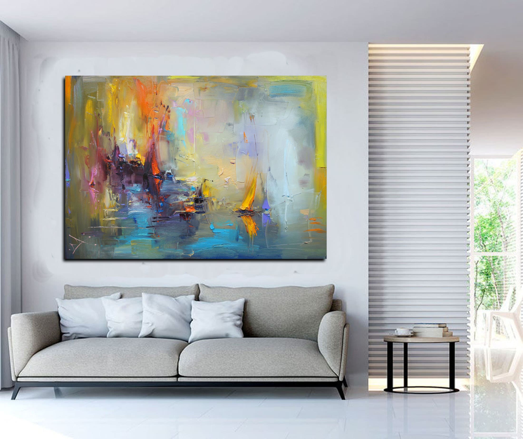 Stampe d'arte Astratta Retro Giardino Paesaggio Pittura su Tela Divano Moderno Poster Arte Immagine Della Parete per Soggiorno Decor 70x105 cm Senza