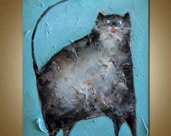猫の素朴なスタイルの肖像画動物油絵ペットの肖像画保育園の壁装飾ギフト