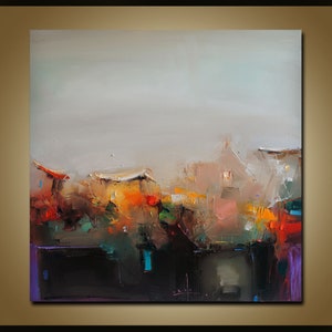 Large Original Abstract Cityscape Art,Urban Wall Art,Large Abstract Painting,City Skyline Painting,Rich Texture Canvas Art Colorful Wall Art