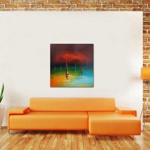 Abstrakte Ölgemälde, Landschaft, abstrakte Kunst, Segelboote Malerei, Leinwand Wand-Dekor, Original-Kunstwerk, Sonnenuntergang Malerei, abstrakte Leinwand Kunst