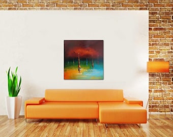 Abstract Oil Painting, Seascape, Abstract Art, Sailboats Painting, Canvas Wall Decor, Original Artwork, Sunset Painting, Abstract Canvas Art
