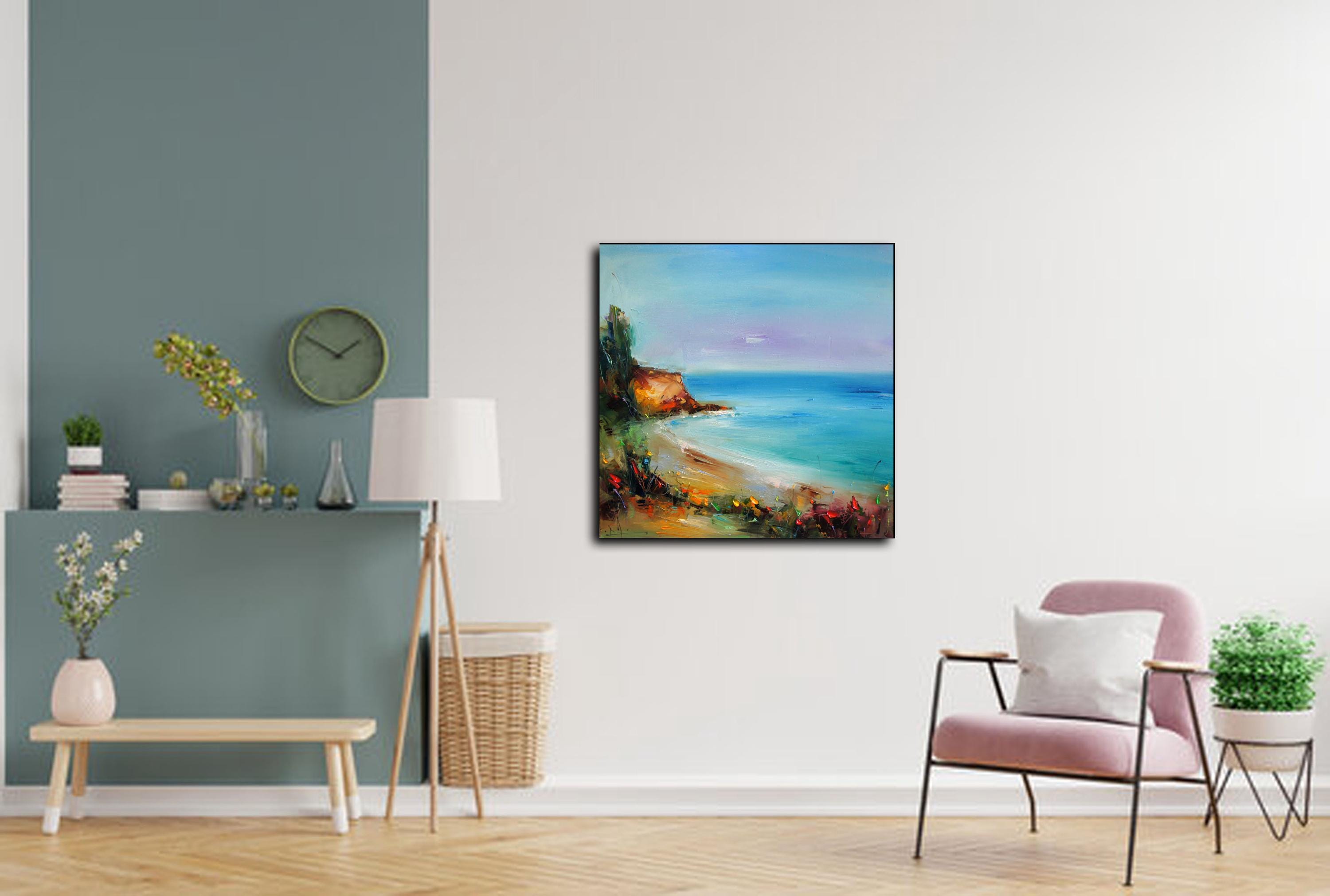 Original Beach Oil Painting on Canvas, Coastal Abstract Art (32x32) - Etsy