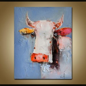 Cow Painting On Canvas Cow Portrait Impasto Original Canvas Fine Art Farm Animals Artwork Rustic Wall Art Decor