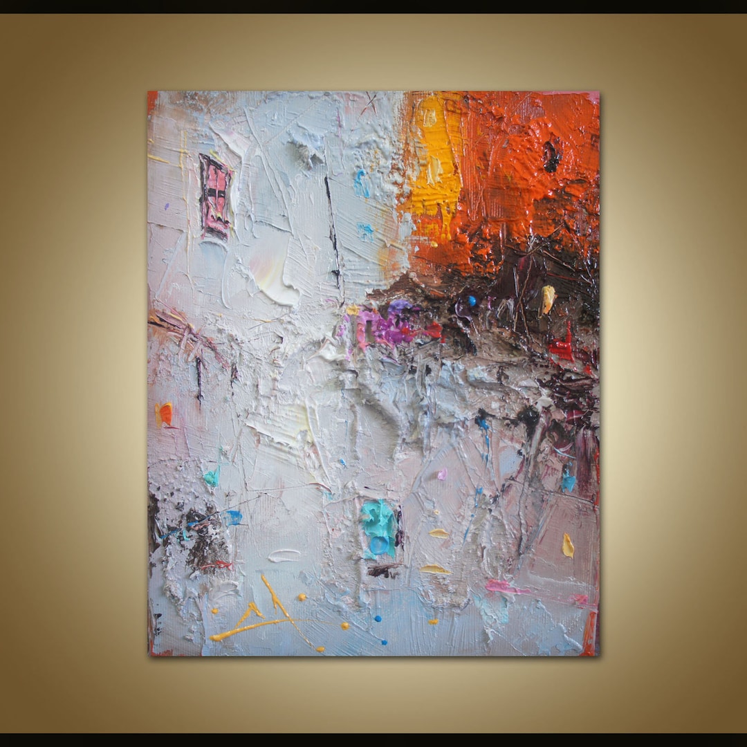 Urban Art, City Abstract Oil Painting, Heavy Textured Art, Canvas Wall