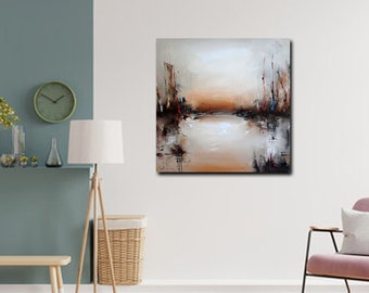 Textured Abstract Painting, Large Modern Canvas Art, Beige Brown White