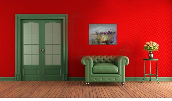 Quadro A Olio Su Tela Handmade - Dipinto Astratto Con Fiori Dorati, 60x120 Cm, Per Soggiorno O Camera - Foto 2