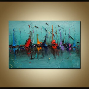 Wall Decor, 8 x12, ORIGINEEL schilderij, Art Painting, groen blauw en zwart, originele acryl schilderij, turquoise Oceaan, Olieverf abstract