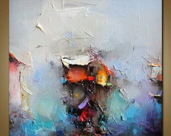 Abstract Oil Painting on Canvas, Cityscape Original Abstract Painting, Kitchen Decor, Canvas Art, Oil Painting Abstract, Canvas Art Fine Art