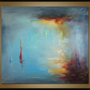 Large Oil Painting, Sunset Painting, Modern Art, Abstract Sailboats, Canvas Wall Art, Seascape Painting, Large Oil Paintin, Original Artwork