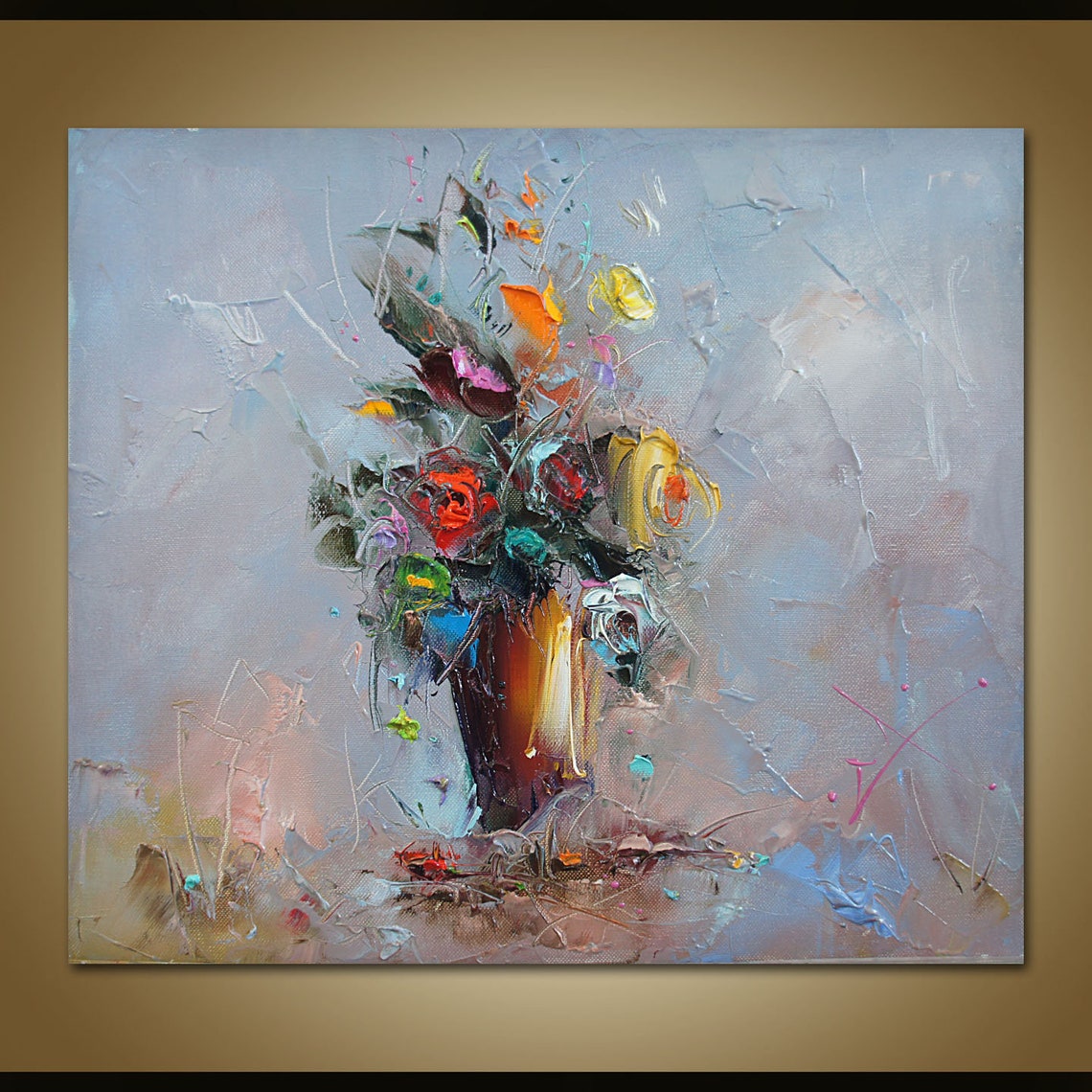 PALETTE KNIFE Floral Art Oil Painting Original Canvas Etsy