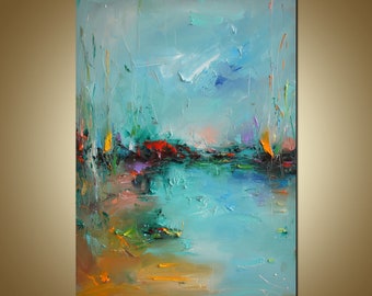 Textured Abstract Landscape Painting, Palette Knife Oil on Canvas (40x27 in)