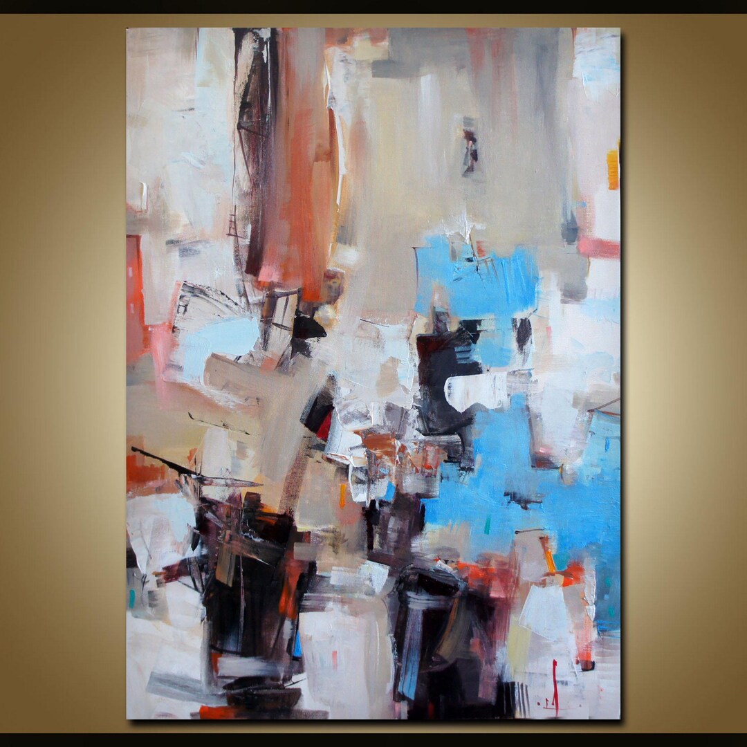 Handmade Geometric Abstract Painting on Canvas - 20x27" Modern Wall Art ...