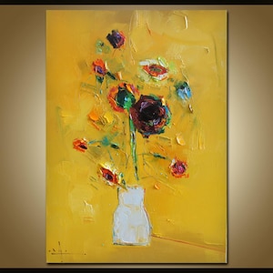 Capolavoro di arte murale su tela con girasoli in stile Van Gogh, tela gialla e bianca ispirata a Van Gogh.