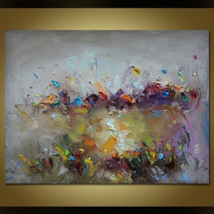 Abstract Oil Painting, Floral Art,Palette Knife Painting, Flowers Fields Original Art, Kitchen Decor, Abstract Canvas Art, Canvas Wall Decor