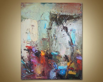 Pittura di paesaggio, pittura astratta, pittura a olio originale, pittura a olio di città, pittura a olio astratta, arte astratta su tela, arredamento per la casa