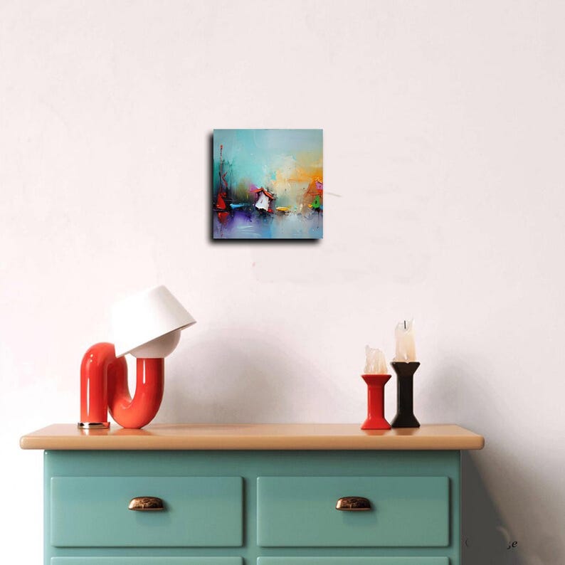 Pintura de paisaje sobre lienzo, pintura al óleo, arte original, arte mural natural, pintura abstracta, arte italiano, arte para sala de estar, arte mural texturizado imagen 2