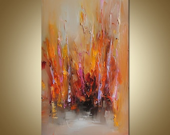Abstract Brown Acrylic Painting, Modern Palette Knife Canvas Art (36x20 in)