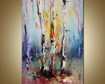 Abstract Landscape Oil Painting, Modern Palette Knife Art, 12x8