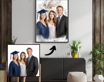 Custom Family Portrait, Watercolor Graduation Painting From Photo, Realistic Merge of Different Photos, Custom Watercolor Painting