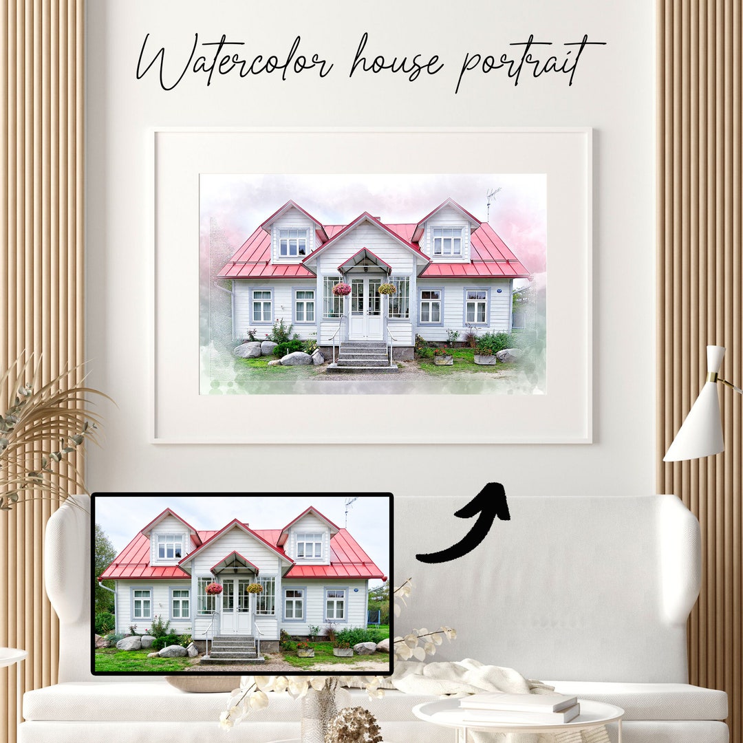 Custom Watercolor House Portrait From Photo, Personalized Watercolor