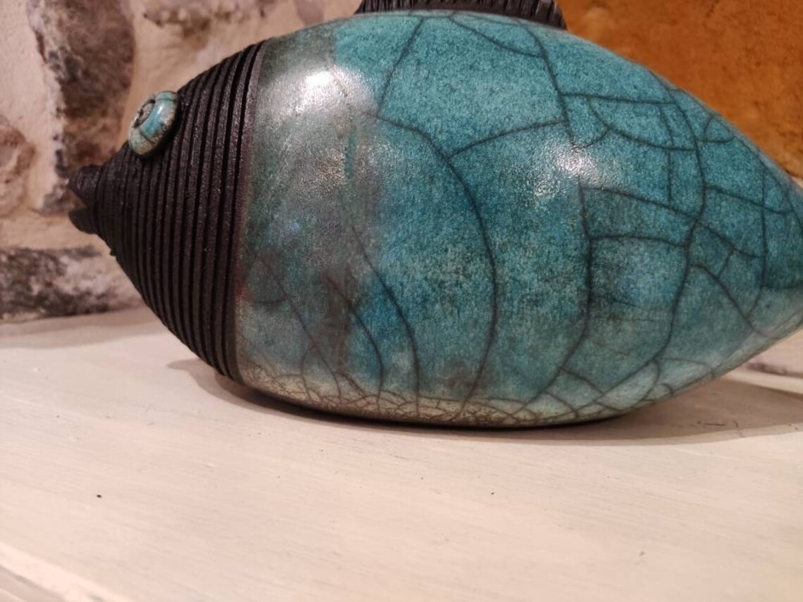 Raku Pottery Tirquoise Crackle Fish Tirquoise Crackle Raku | Etsy