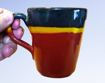 A beautiful big handmade tricolour red ceramic mug -  red tricolour coffee pottery mug