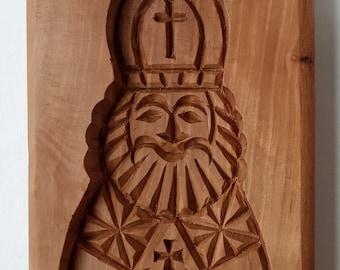 Holzkeksform "Sankt Nikolaus 5" Lebkuchen Springerle Spekulatius Kashigata Form Handgemachtes geschnitztes Holz Weihnachten