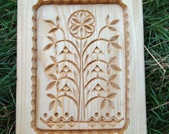 big wood cookie mold tree of life 2 Ukrainian artifact. Handmade, carved wood, Linden tree.