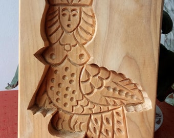 cookie mold female bird sirin gingerbread springerle speculaas kashigata mold Handmade carved wood Christmas Gift Linden tree