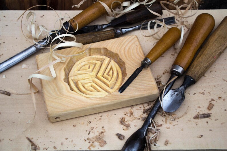 carved wood Cookie mold Kolovrat Linden tree. Handmade