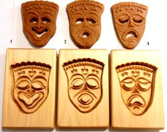 Plätzchenform für Theatermaske, Preis für eine Maske. Holzplätzchenform, Lebkuchen, Springerle, Spekulatius, Kashigata, Weihnachtslindenbaum