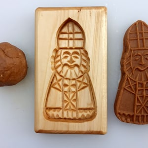 Wood small cookie mold "Saint Nicholas" price for one form gingerbread springerle speculaas kashigata mold Handmade carved wood Christmas