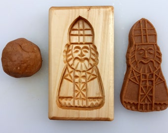 Kleine Keksform aus Holz „Sankt Nikolaus“, Preis für eine Form, Lebkuchenspringerle, Spekulatius, Kashigata-Form, handgefertigt, geschnitztes Holz, Weihnachten