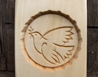 dove of peace wood cookie mold , gingerbread, springerle, speculaas, kashigata mold Handmade, carved wood, Linden tree