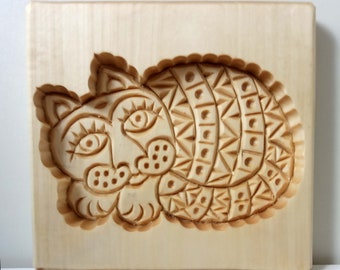 Cookie mold Cat 2 Handmade, carved wood, Linden tree.
