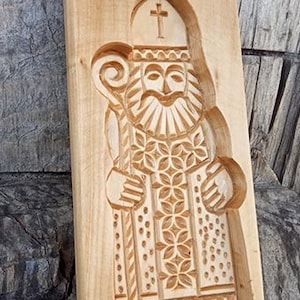 Cookie mold big 2 "Saint Nicholas" gingerbread springerle speculaas kashigata mold Handmade carved wood Christmas Gift Linden tree