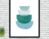 Abstract Half cicles, Green Turquoise, Geometric textured art, Printable, Modern Wall, Minimalist art , instant download, Skandinavian Print