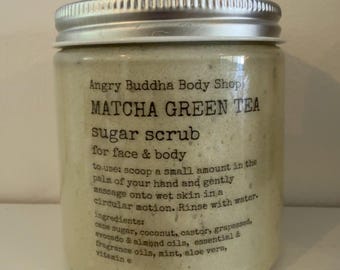 Matcha Green Tea Sugar Face Scrub, Natural Exfoliating Self Care