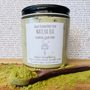 Matcha Green Tea Foaming Sugar Scrub, Whipped Soap, with aloe, avocado oil, coconut oil, natural soap, self care