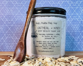 Oatmeal and Honey Sugar Soap Scrub, Wooden Spoon, Self Care