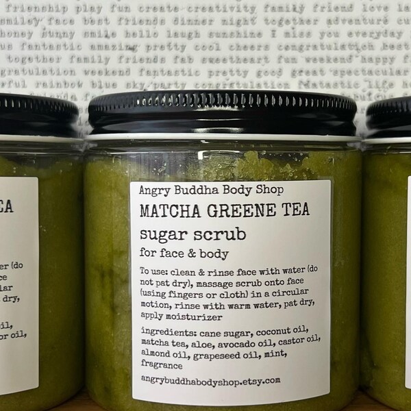 Matcha Green Tea & Aloe Face Scrub, sugar scrub, face care, self care, natural