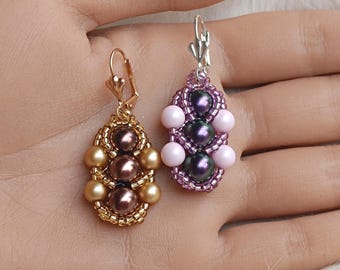 Tutorial para brincos de miçangas DIY, padrão de miçangas e pérolas, "Perolado" em PDF