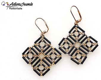 DIY Beaded Earrings Tutorial, Bead Jewelry Making, &quot;Squared Bugles&quot; PDF Beadwork Pattern (English)