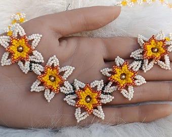 Collana floreale con perline fai da te, schema per perline, tutorial per perline in PDF "Narciso"
