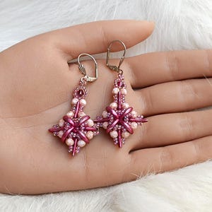 Beaded Earrings Tutorial: Crescent Beads & Rivoli Crystals - "Carrie" PDF Beading Pattern
