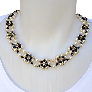 Necklace Beading Pattern with Pearls, Crystal Beads Jewelry Making, "Sundance" PDF Beadwork Tutorial
