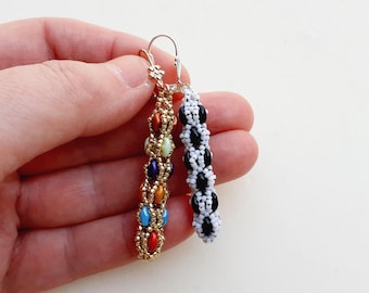 DIY Beaded Netted Earrings, Beading Pattern, "Athina" PDF Beadwork Tutorial